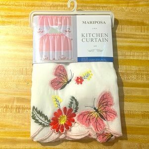 Pink and White Floral 3pcs Kitchen Curtain